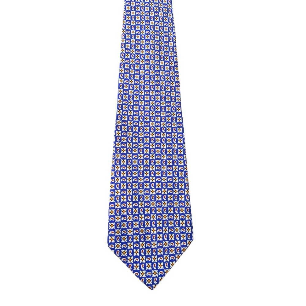 Polo by Ralph Lauren silk tie.  Blue background with geometric pattern.  EUC